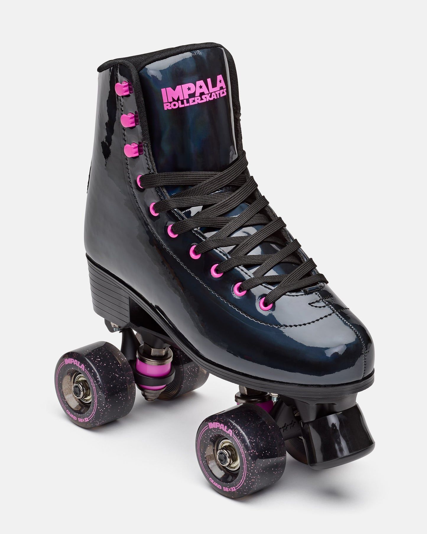 Black Holo Quad Skate + FREE Blue Light Up Wheels