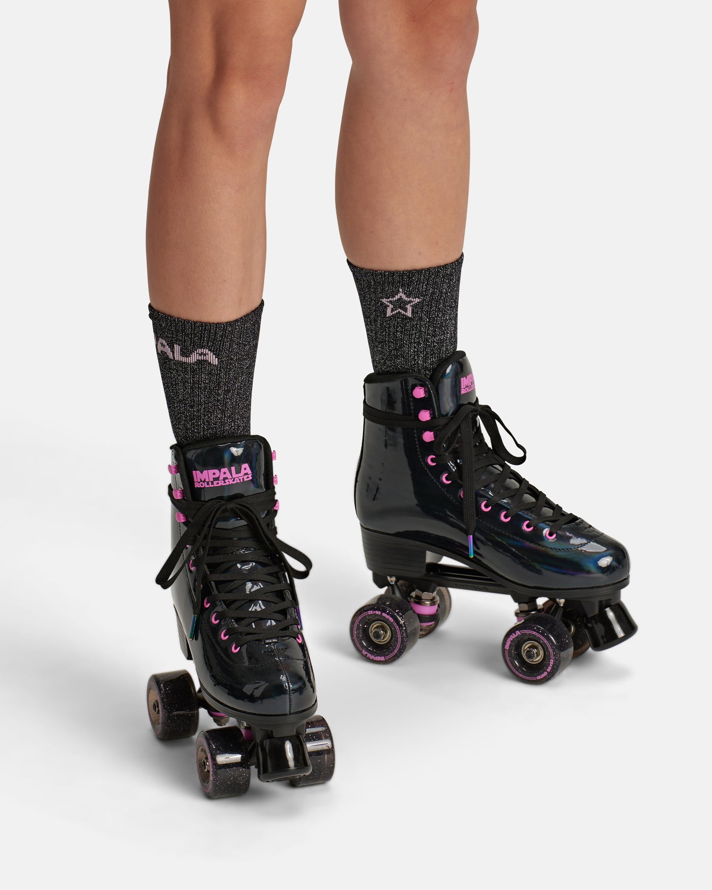 Black Holo Quad Skate + FREE Blue Light Up Wheels