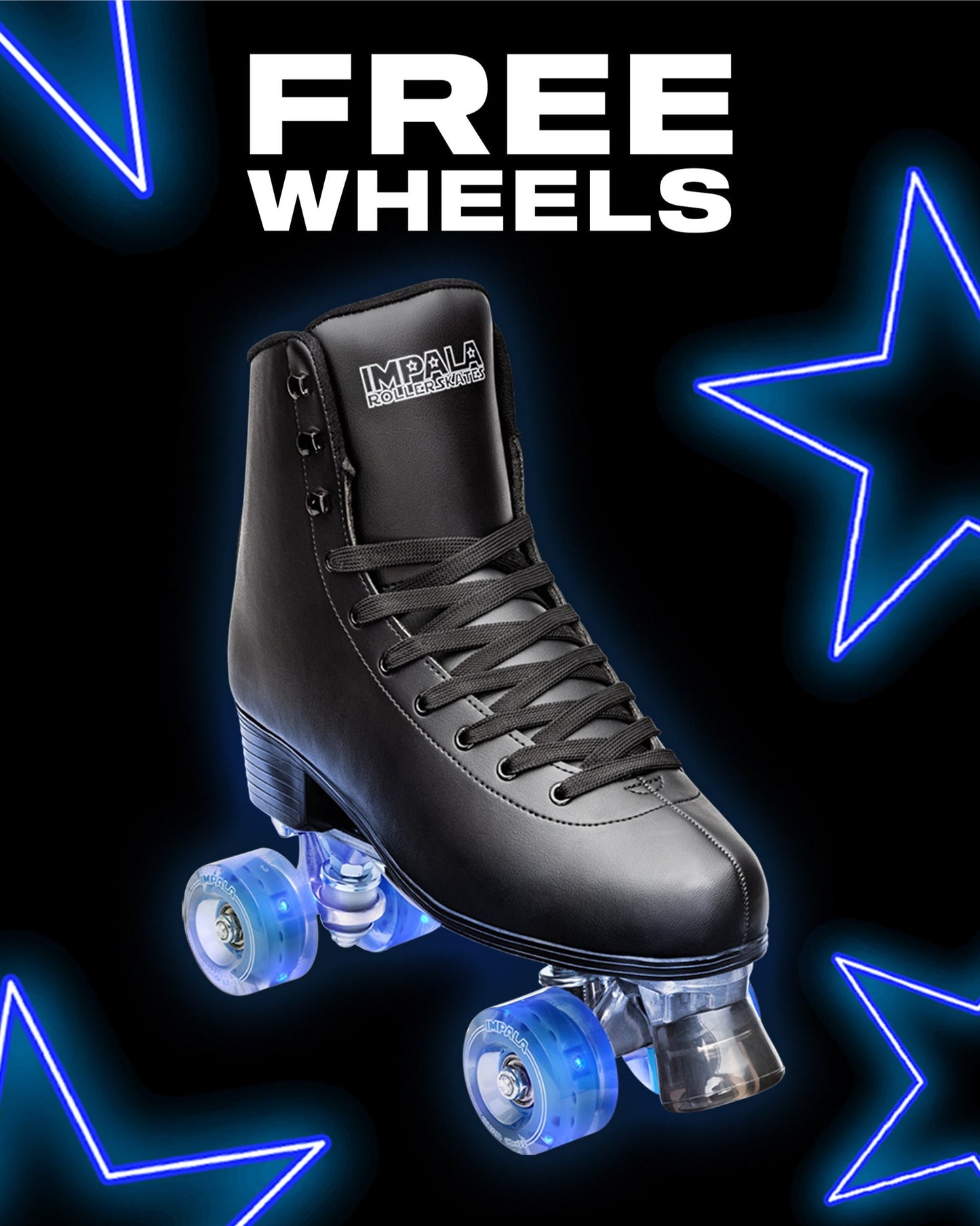 Zwarte Quad Skate + GRATIS Blauwe Oplichtende Wielen