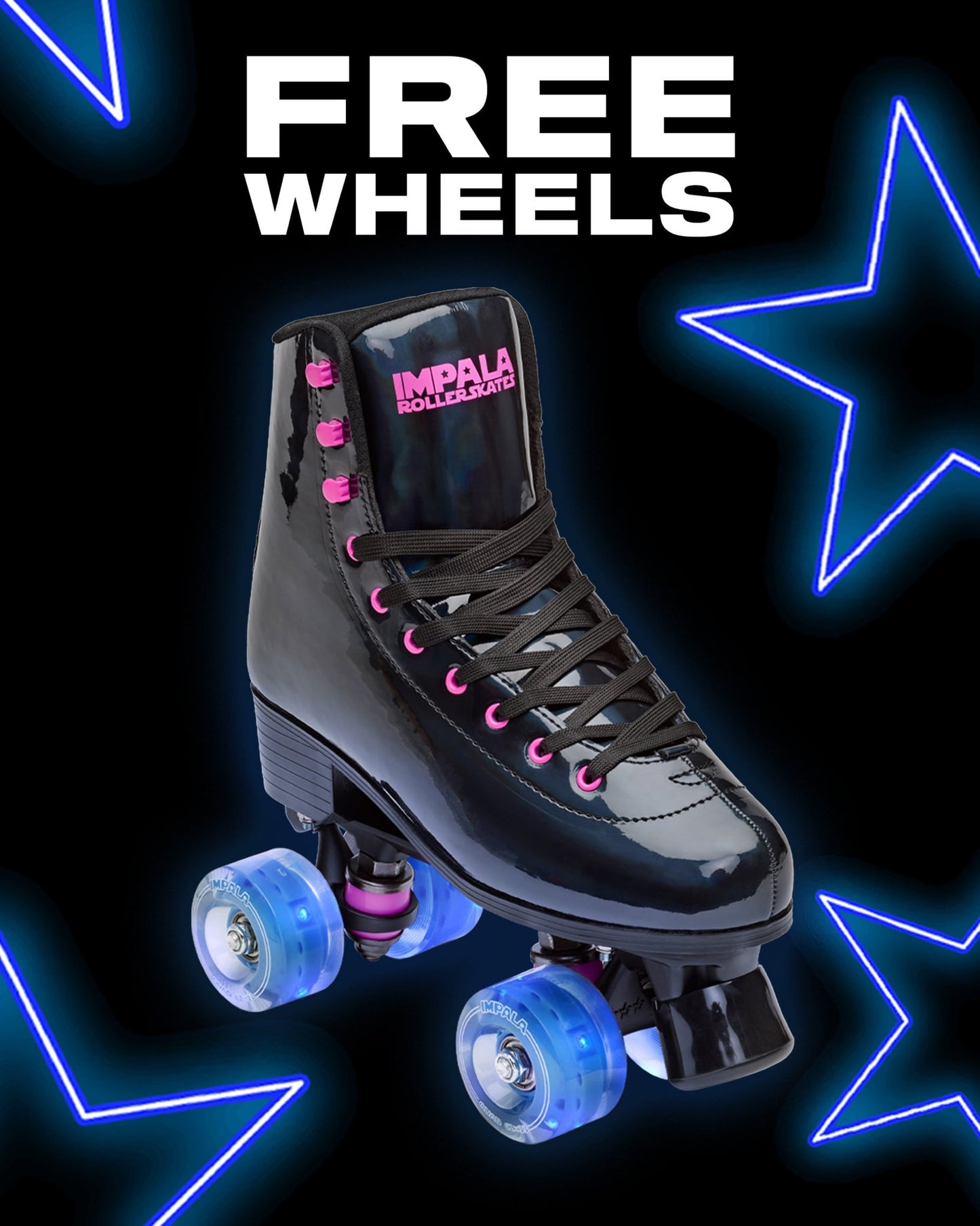 Zwarte Holo Quad Skate + GRATIS blauwe lichtgevende wielen