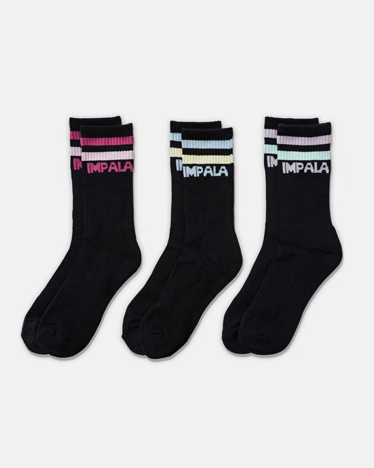 Impala Socks Impala Stripe Sock 3pk in Black